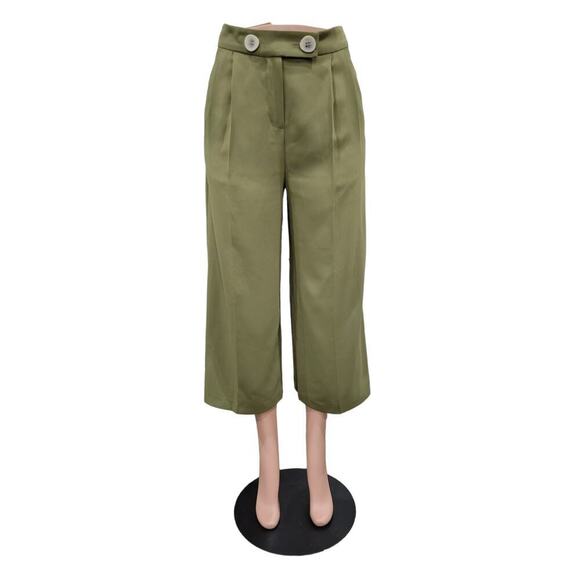 Topshop Women's Rita Wide Leg Cropped Pleated Trouser Dress Pants Size 4 Green - Picture 4 of 14